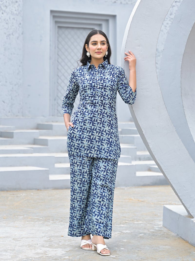Shifory Blue Cotton Kurti Palazzo Set for Women - Image 1